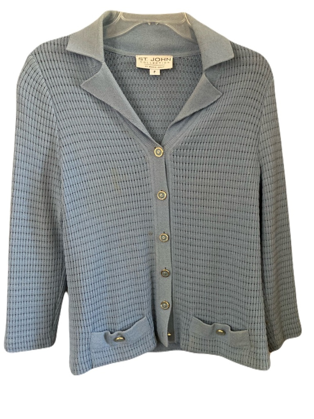St. John Light Blue Button-Front Knit Jacket